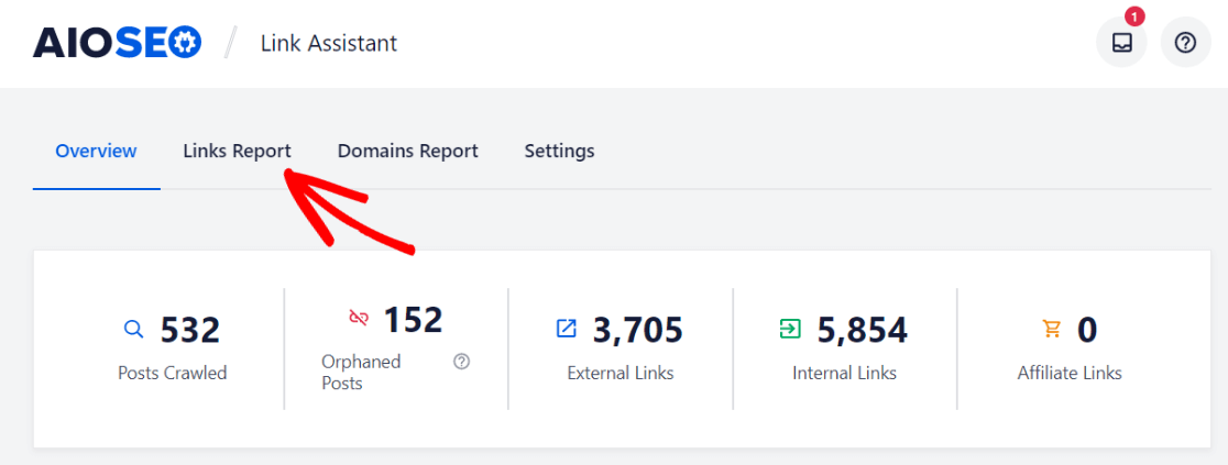 AIOSEO Links report
