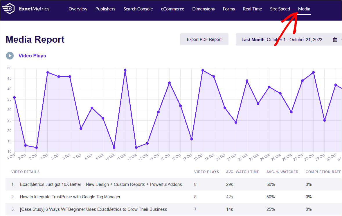 ExactMetrics Media Report YouTube Tracking