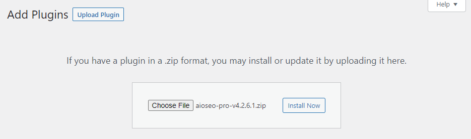 Upload AIOSEO Pro Zip File