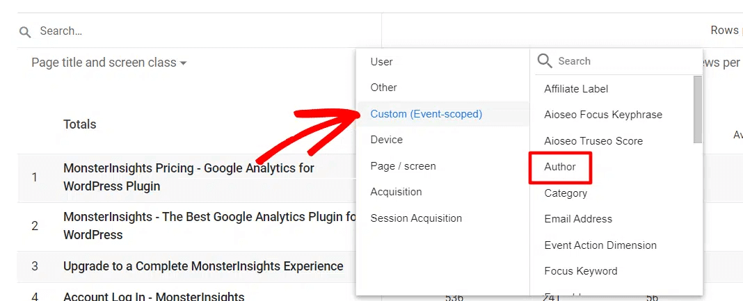 GA4 reports add author custom dimension