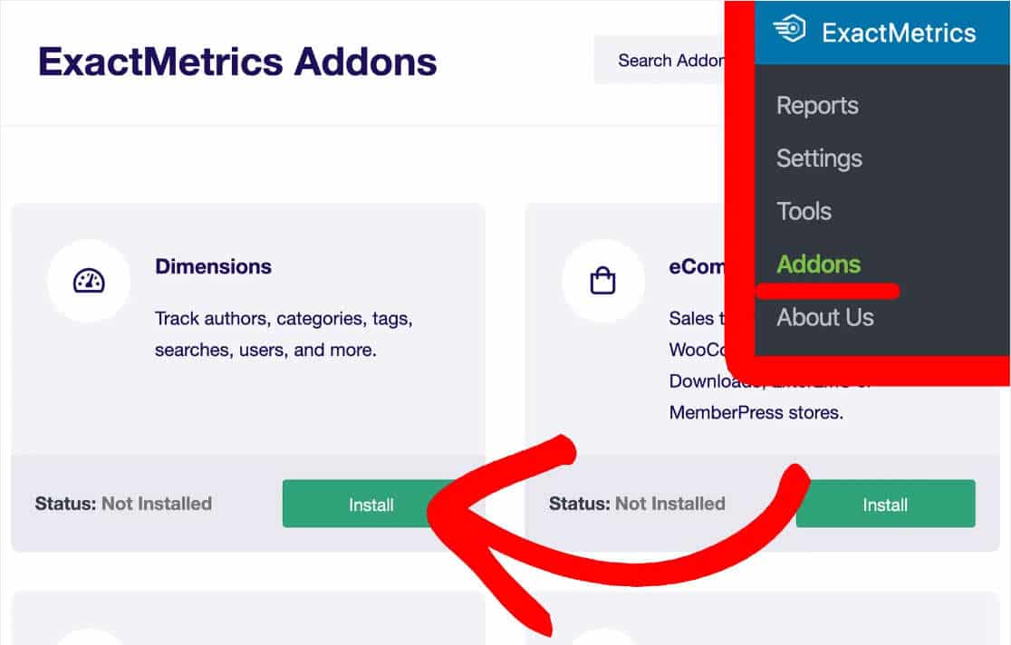 ExactMetrics Install Dimensions Addon