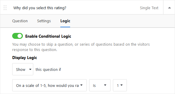 UserFeedback Survey Editor Conditional Logic Example