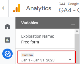 Google Analytics 4 Custom Exploration Date Range Example