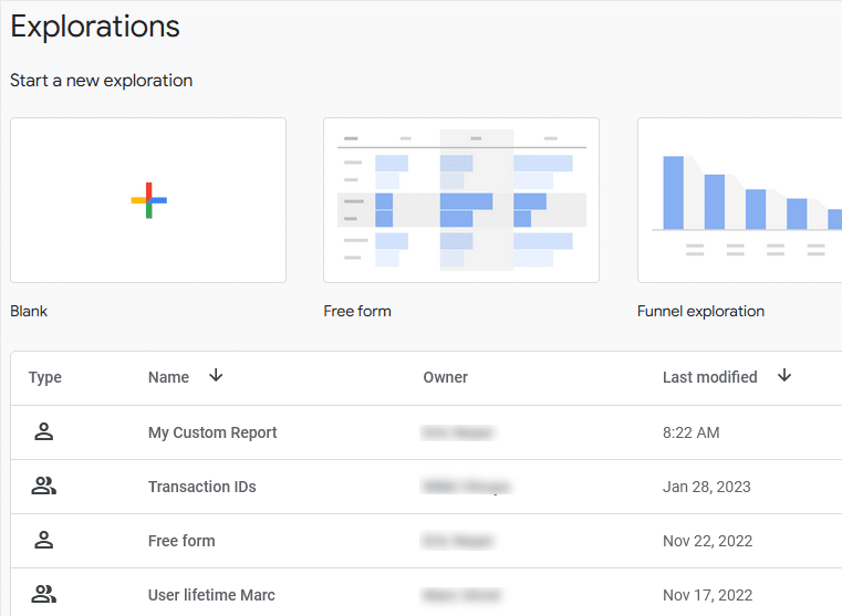 GA4 Custom Report List Example