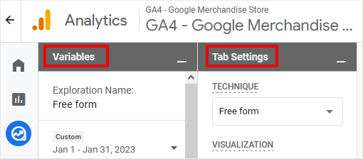 Variables and Tab Setting in GA4 Custom Exploration