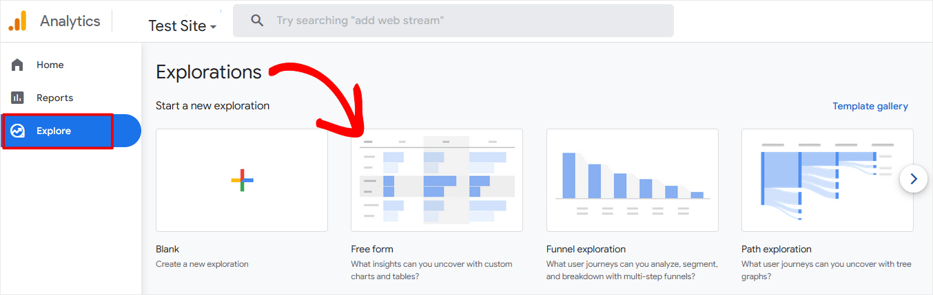 Google Analytics 4 Custom Exploration Free Form