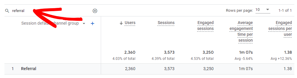 GA referral traffic - search