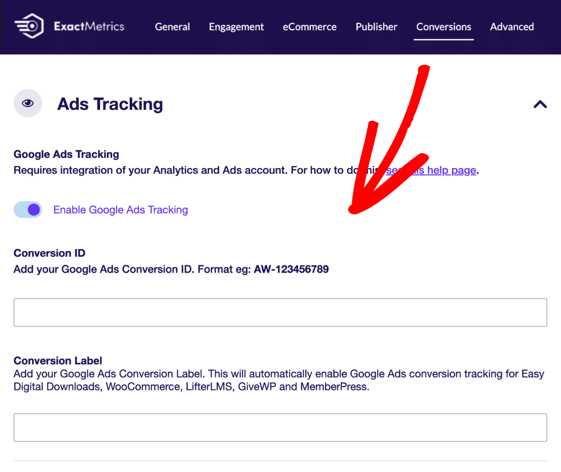 EM settings conversion ads tracking