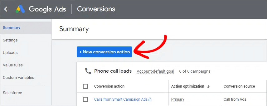 Google Ads new conversion action