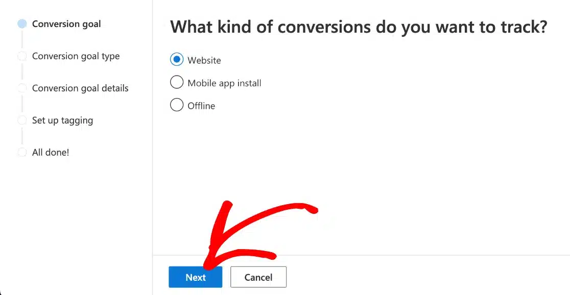 bing ads conversion goal type