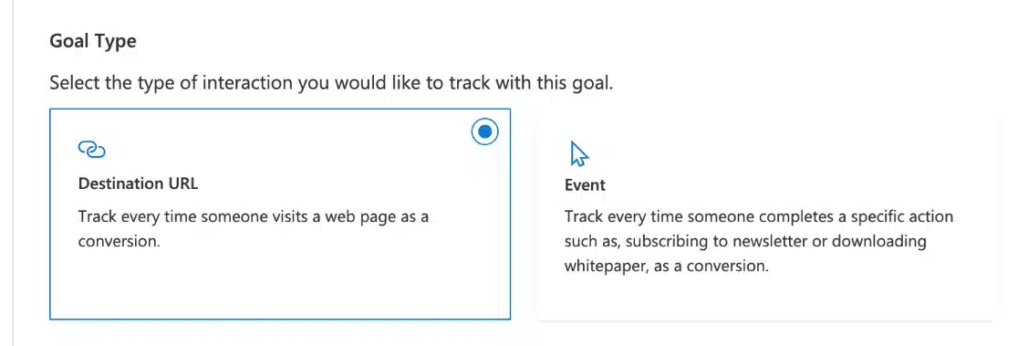 Bing Ads Goal Type