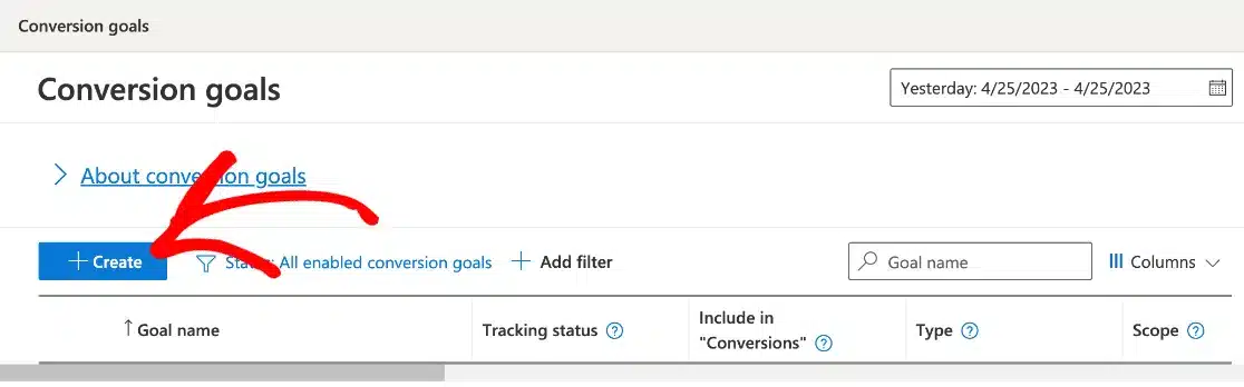 create new microsoft conversion goal