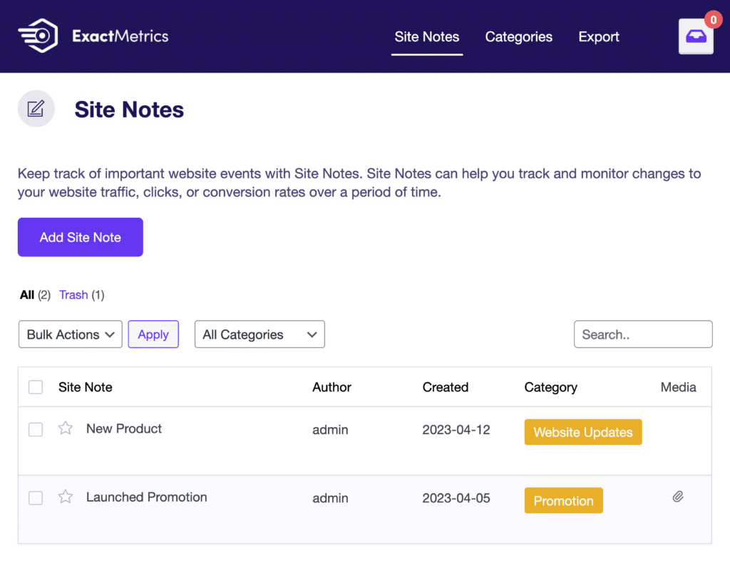 Getting Started with Site Notes - ExactMetrics