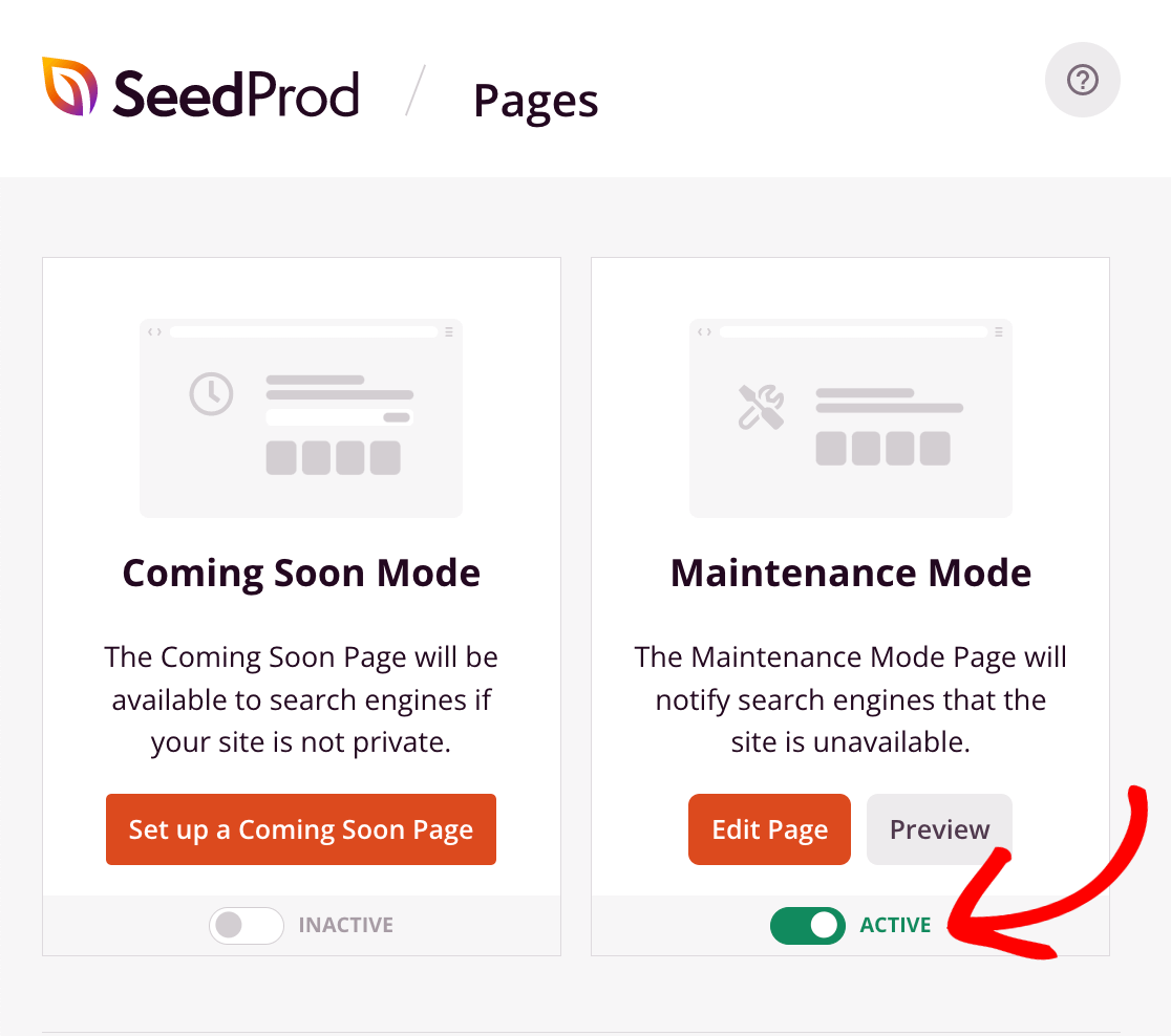SeedProd enable maintenance mode wordpress