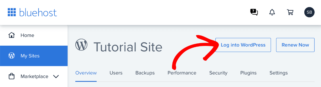 Bluehost log in to WordPress