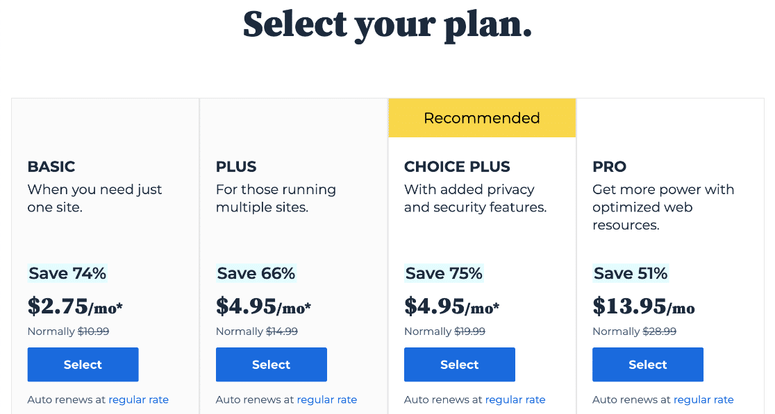 Bluehost self-hosted pricing