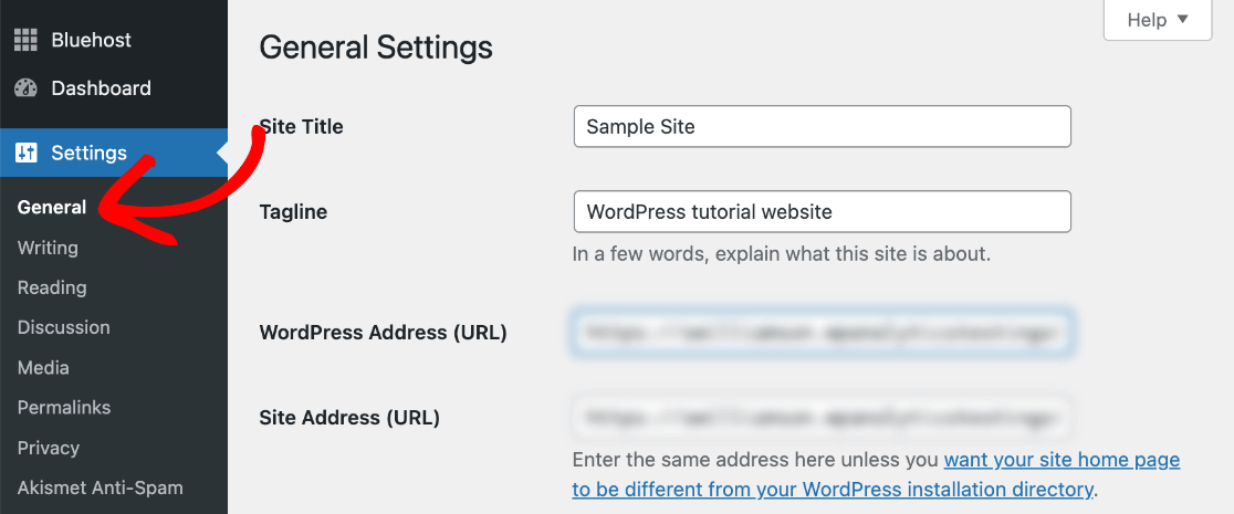 General settings WordPress