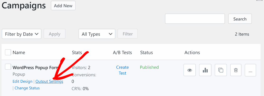 OptinMonster - output settings