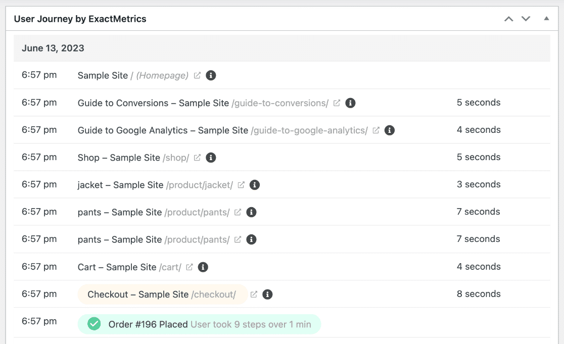 User Journey order steps ExactMetrics