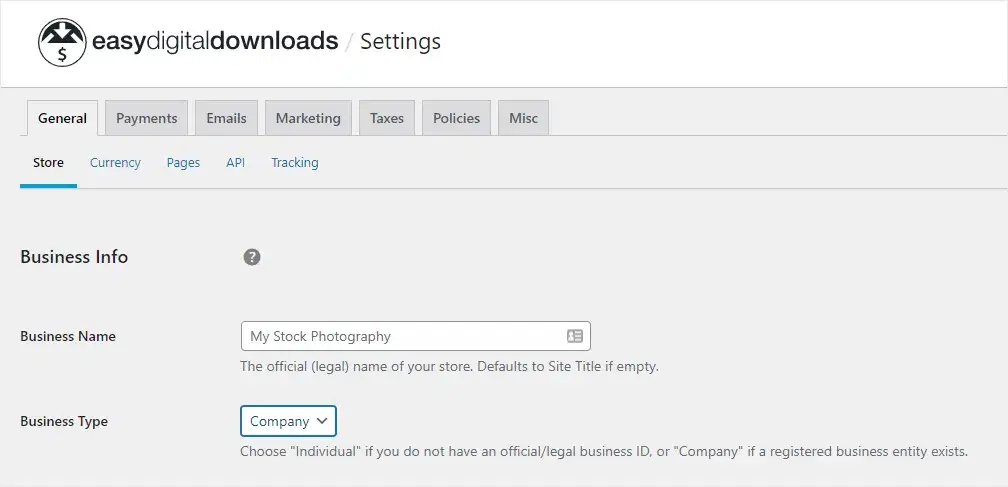 Easy digital downloads settings