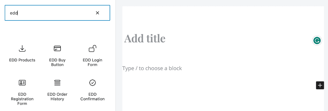 EDD block in WP editor