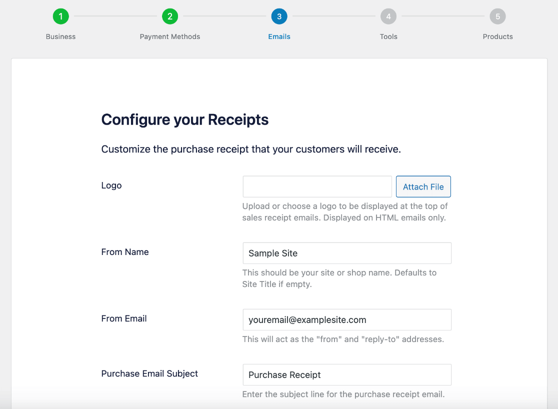 EDD setup configure your receipts