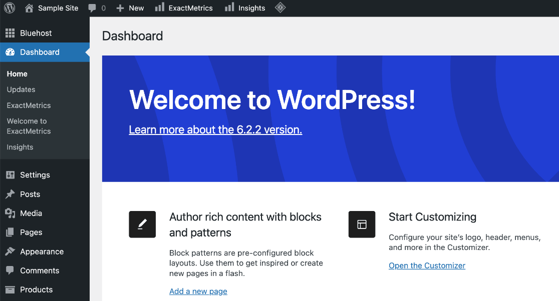 WordPress dahsboard