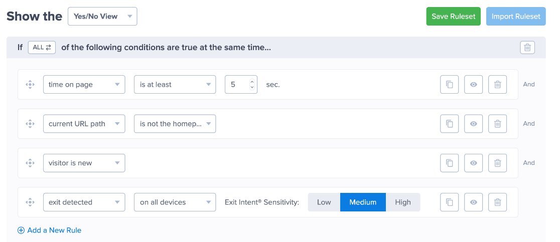 OptinMonster display rules for opt-in form