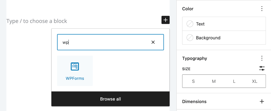 WPForms block in WordPress