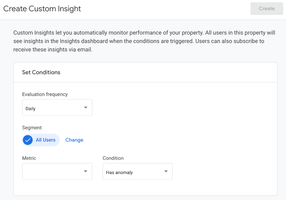 GA4 Create custom insight - set conditions