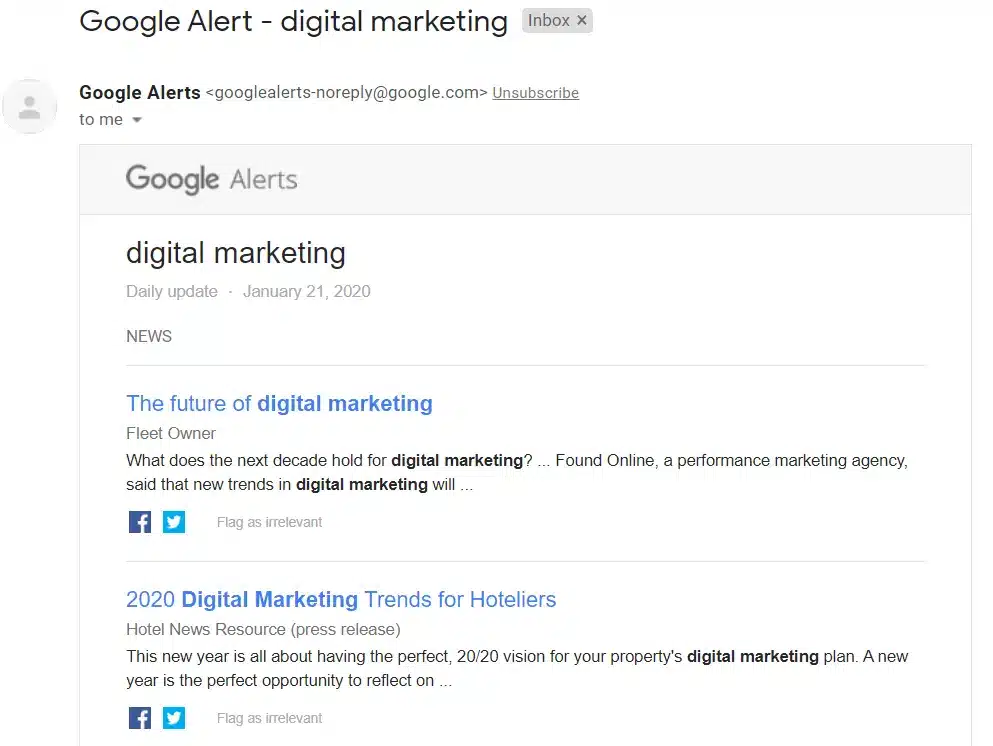View Google Alerts email