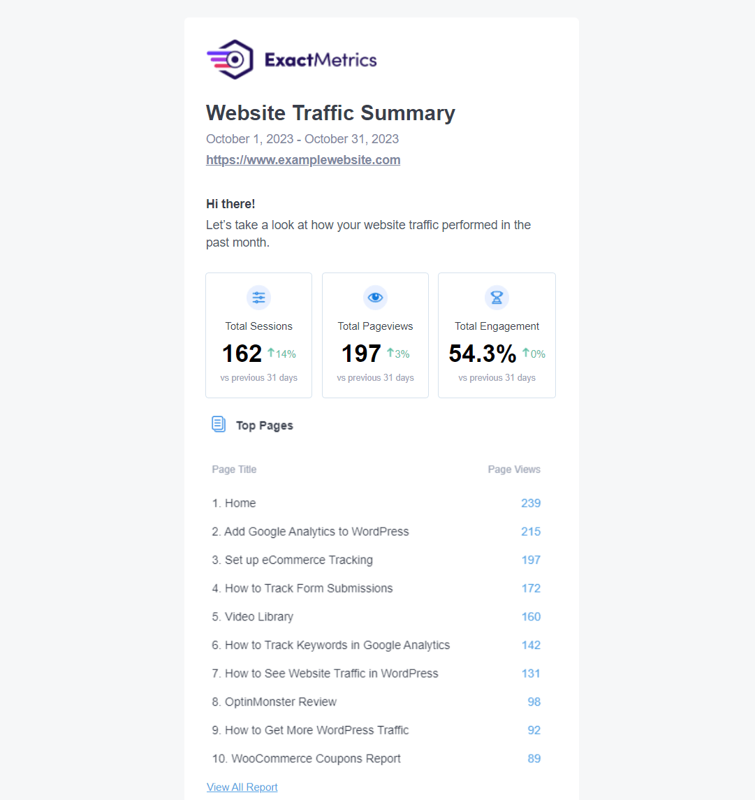 ExactMetrics Monthly Report Email