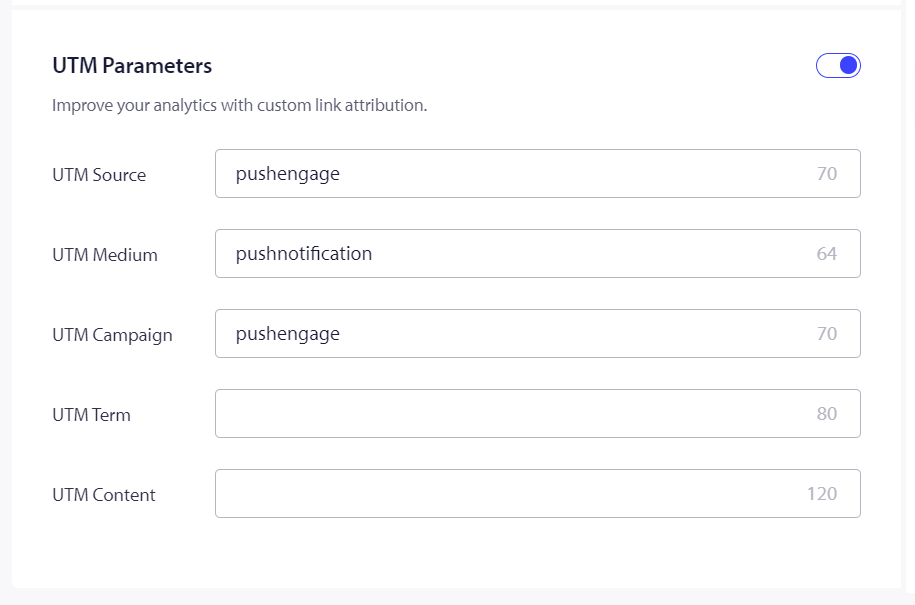 UTM parameters for campaign tracking in PushEngage