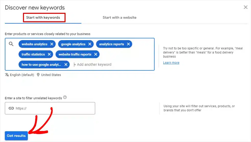 how to use google keyword planner