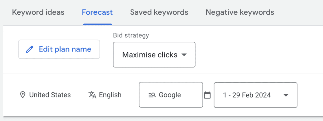 google keyword planner forecast