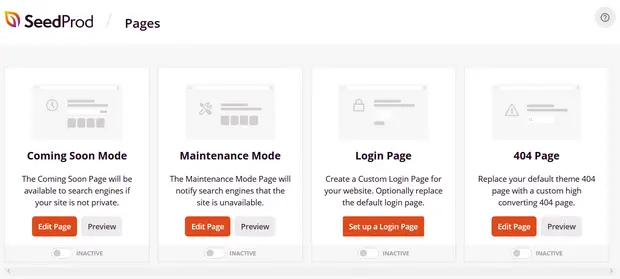 Landing page maintenance mode SeedProd