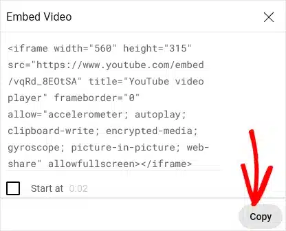Embed video code YouTube