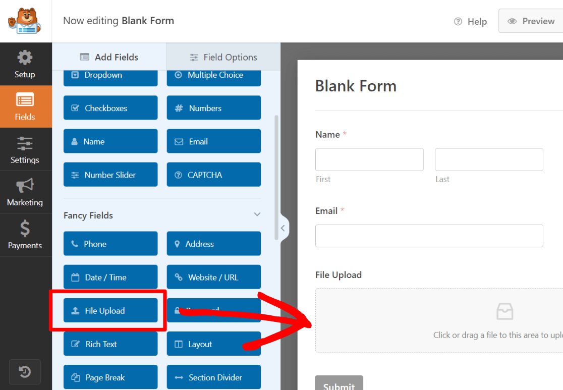 WPForms file upload form field