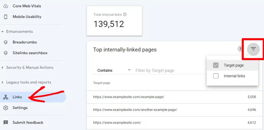 internal links - GSC