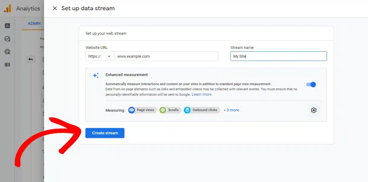 set up ga4 - web data stream