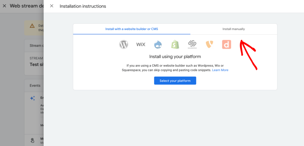 how to set up google analytics web stream - install manually