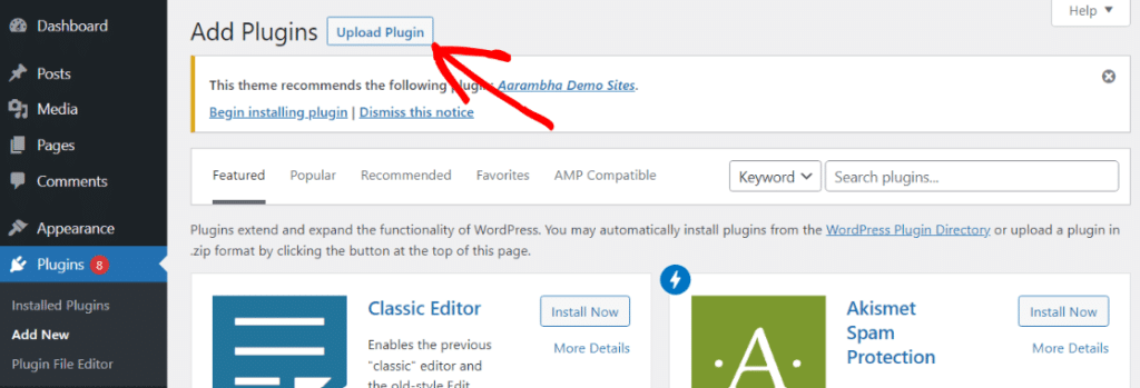 Uploading a plugin in WordPress