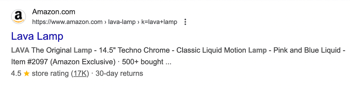 Example of product schema markup in Google