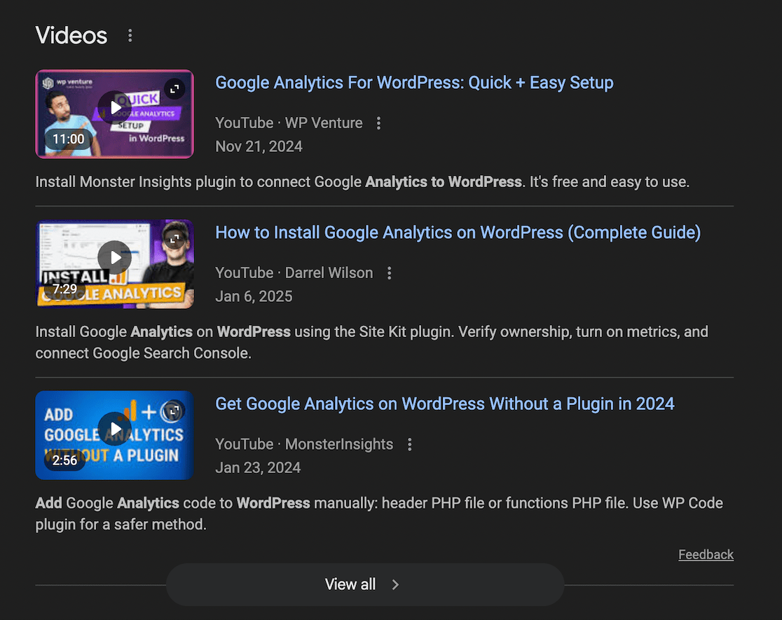 Example of video schema markup in Google search results