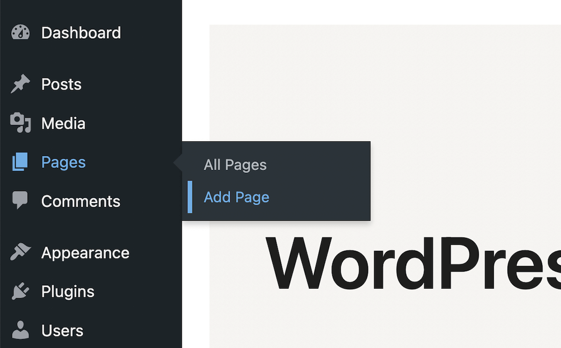 add new WordPress page