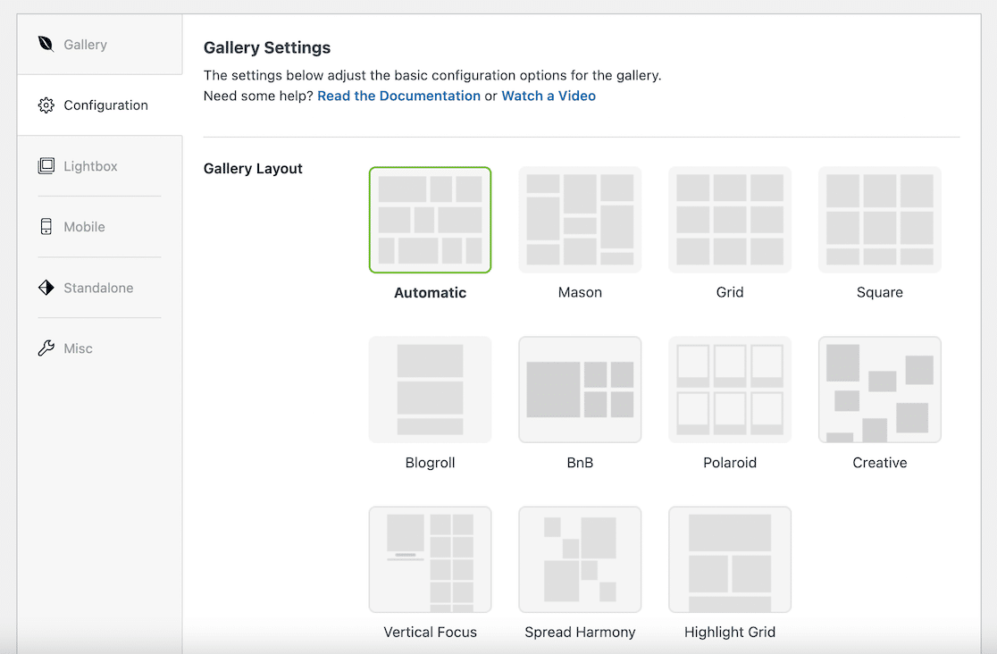 Envira Gallery settings
