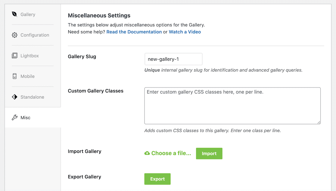Envira Misc settings