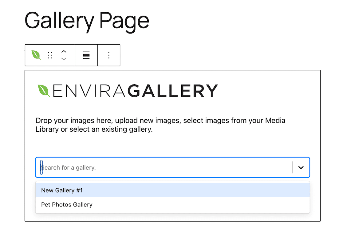Select a gallery in the Envira block