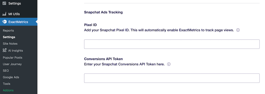 Snapchat ads tracking in ExactMetrics