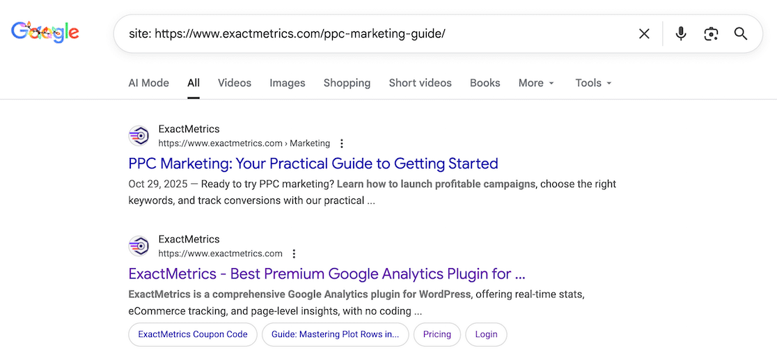 Searching a site on Google to see if it's indexed